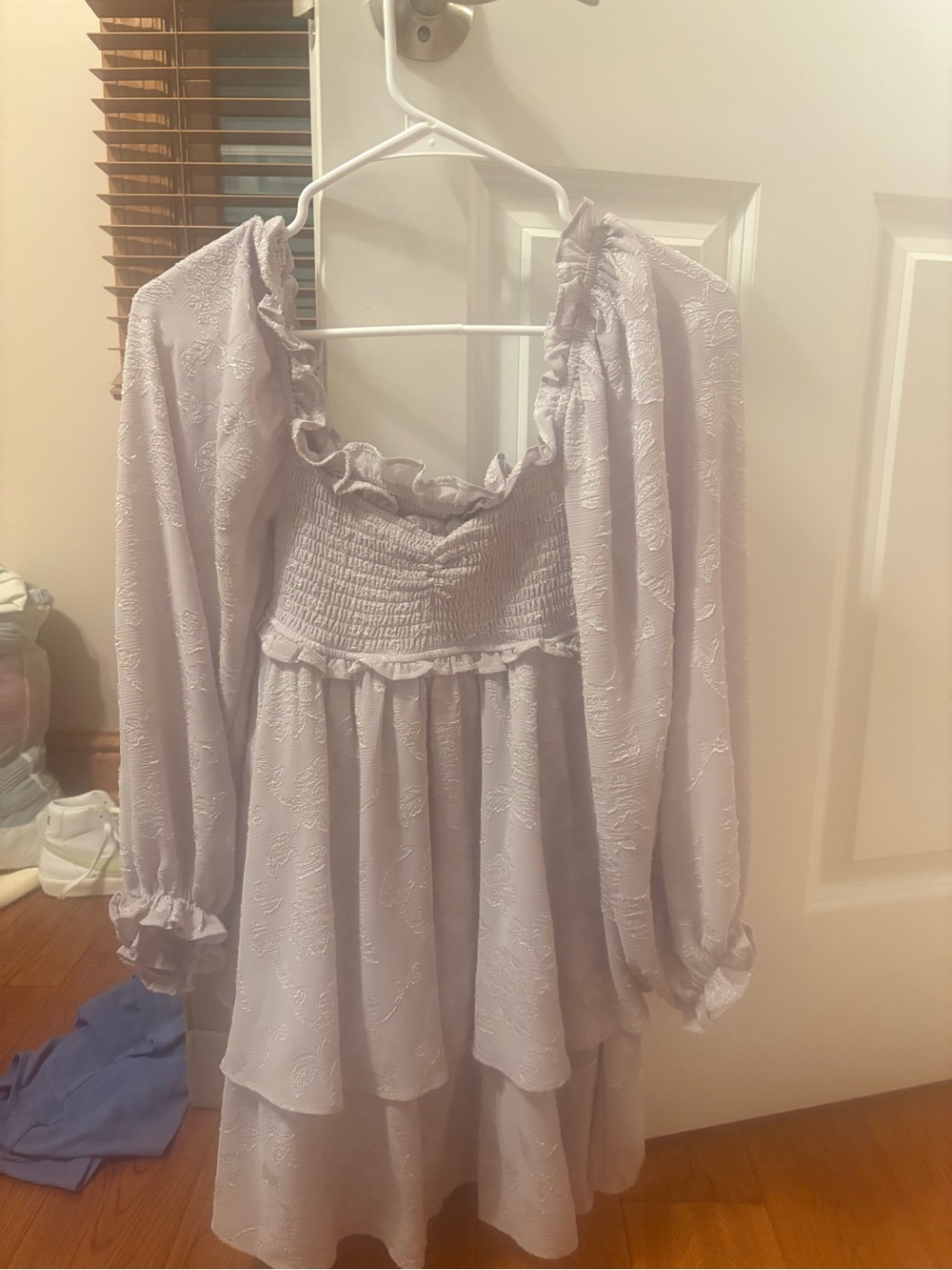 Light Lilac Ruffled Smocked Tiered Dress